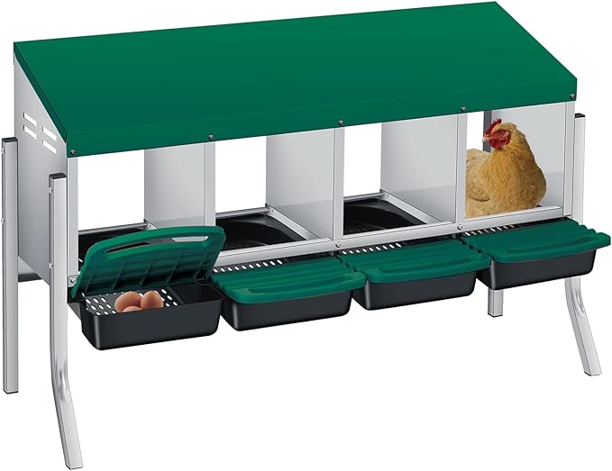 3/4-Hole Metal Chicken Nesting Box with Removable Roll-Out Tray - Easy Egg Collection & Clean Galvanized Steel Laying Box for Hens - for Backyard Coop & Poultry Farm Use