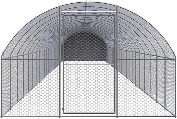 Large Outdoor Chicken Coop with Waterproof Roof, Walk-in Metal Poultry Run for Ducks and Small Animals, 118 x 118 x 79 Inch Durable Steel Backyard Cage