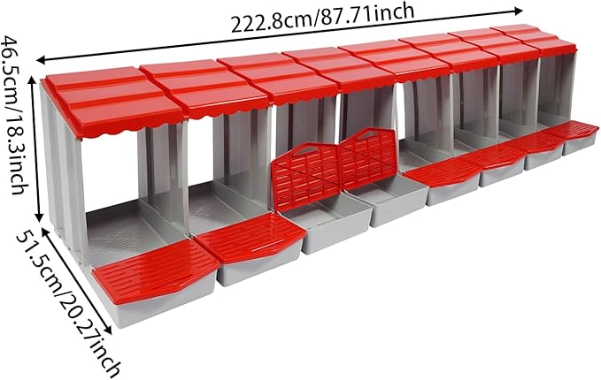 Chicken Nesting Boxes 8 Compartment PP Nesting Box with Inclined Nesting Boxes & Vented Holes Wall Mount Chicken Laying Boxes for Chicken Coop (Red)