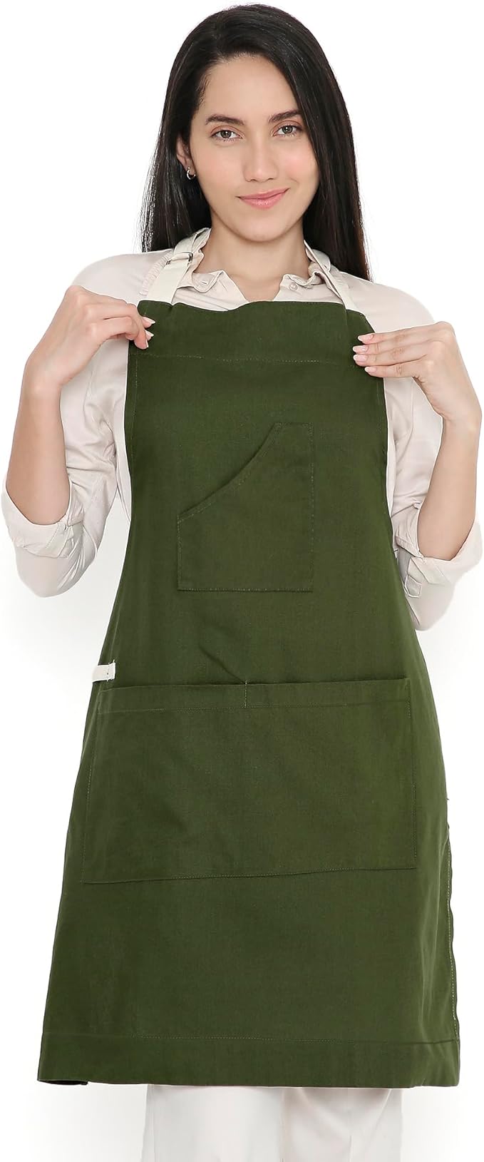 Encasa XO Adjustable Kitchen Cotton Apron With Pockets & Towel Holder Of Size 27x33 in (Leaf Green) for Men & Women Chefs For Cooking & Baking in Home, Restaurants & Barbeque