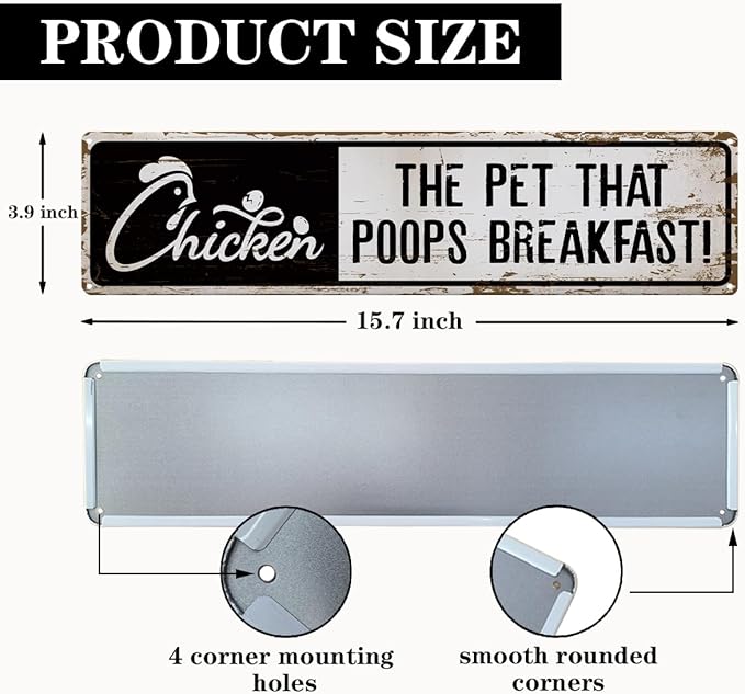 Chicken Sign, The Pet That Poops Breakfast Sign, Rusty Metal Tin Signs 15.8x4 inches, Funny Chicken Coop Decor, Animal Farm Decor, Rustic Metal Signs, Wall Decors Art, Farmer Gift