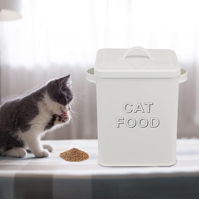 Cat Food Storage Container Farmhouse Pet Food Storage Containers with Lid and Scoop, Perfect Vintage Durable Canister Treats Tin for Kitchen Countertop, Shelf, Great Gift for Pet Owners - Cat Food