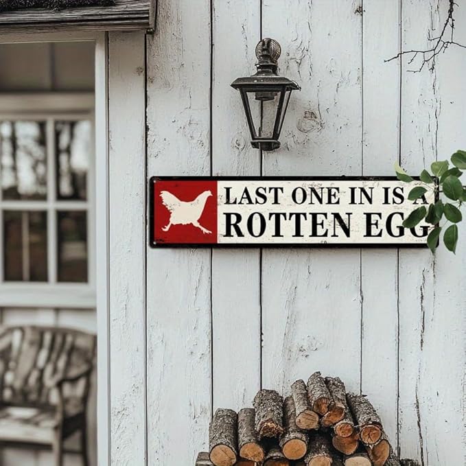 Last One In Is a Rotten Egg Metal Tin Sign Farmhouse Rustic Wall Decor for Kitchen Farmhouse Entryway Living Room Home 4x16 Inch