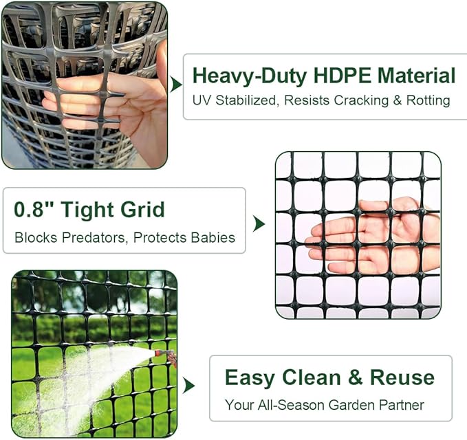 Heavy Duty Plastic Fence Roll 55" x 50' - 0.8x0.8 Inch Chicken Wire Mesh, Reusable Fencing for Garden, Rabbit/Poultry Protection, Balcony & Plant Defense (Black)