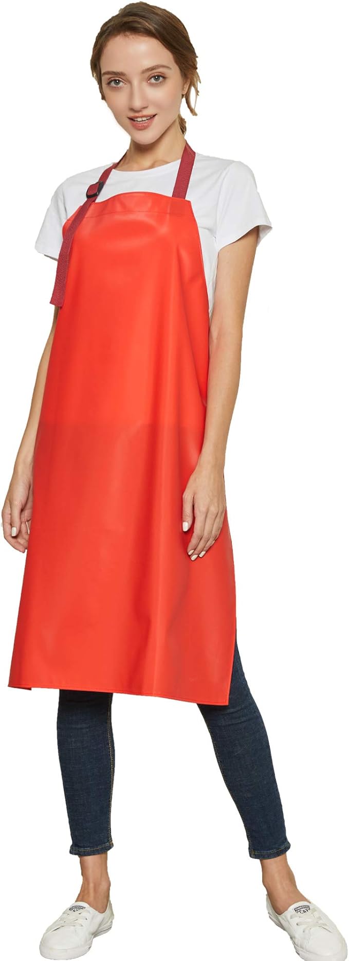 Waterproof Vinyl Long Apron - Lined Linen, Chemical Resistant Work Apron Safe Cloth