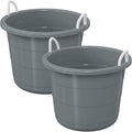 Life Story Open Storage Bucket, Round Plastic Container with Rope Handles, 17 Gallon, Gray, 2 Pack