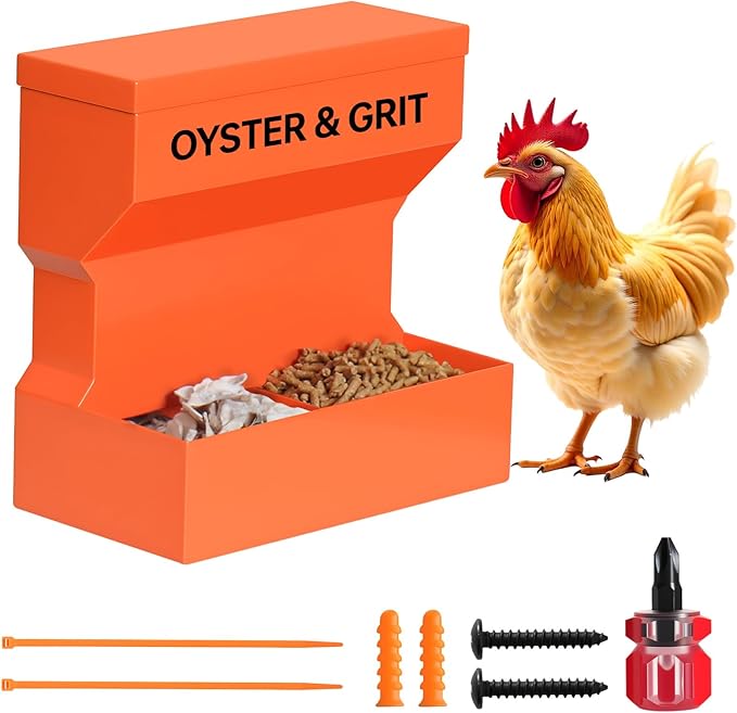 CHUANGFENG Chicken Feeder – Wall Mounted Metal Oyster Shell & Grit Feeder for Chickens, Heavy Duty Coop Feeder with Rust-Resistant Steel, Ideal for Backyard Poultry & Small Farms