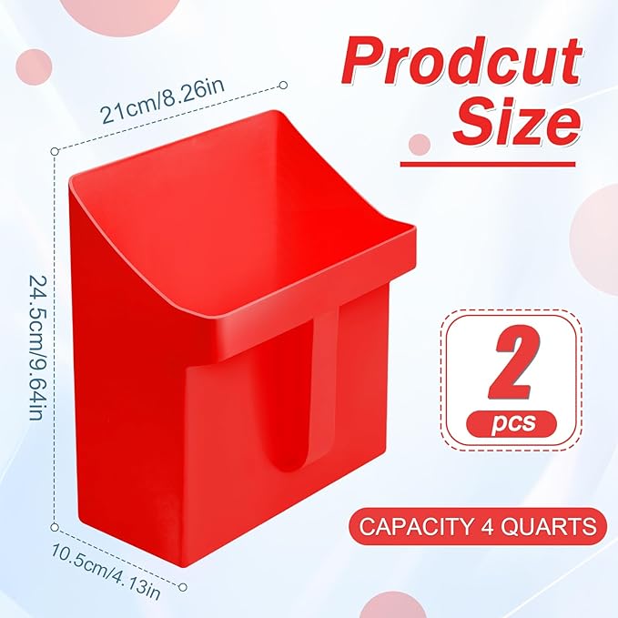 2 Pcs Large Feed Scoop 128 oz Plastic Utility Grain Scoop Ice Seed Enclosed Bucket Shovel with Side Handle for Horse Bird Chicken Livestock Animal Dry Food Restaurant Kitchen(Red)