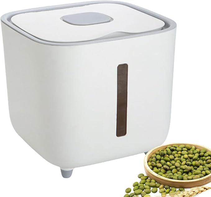 Rice Dispenser - 10kg Airtight Storage Container Clear Window, Bulk Grain Keeper Box, Secure Lid Dry Goods Organizer, Pantry Capacity Solution, Moisture Control Canister | for Kitchen Cereal Pasta