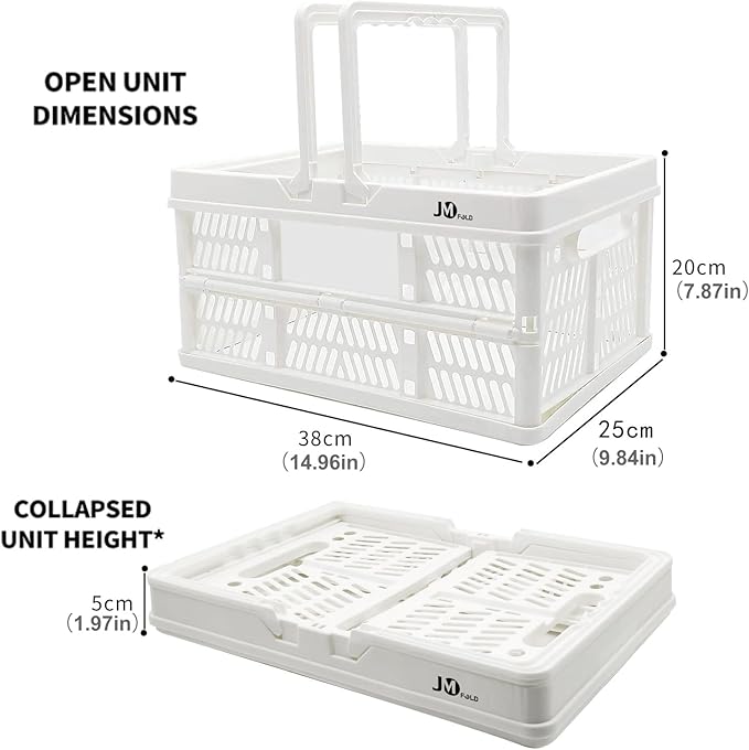 20 L Collapsible Shopping Basket, plastic basket, Basket with Handle, M (White)
