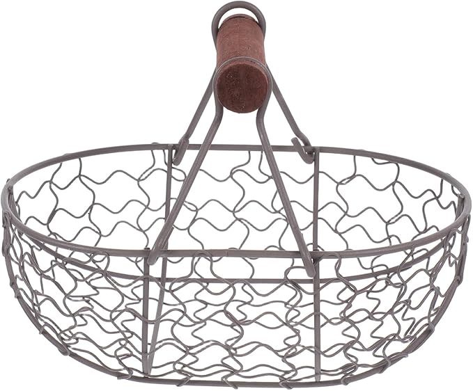 DOITOOL Vintage Metal Wire Egg Basket for Fresh Eggs with Handle Rustic Kitchen Storage Basket for Fruit Bread and Countertop Organization 4.7 Inch Square