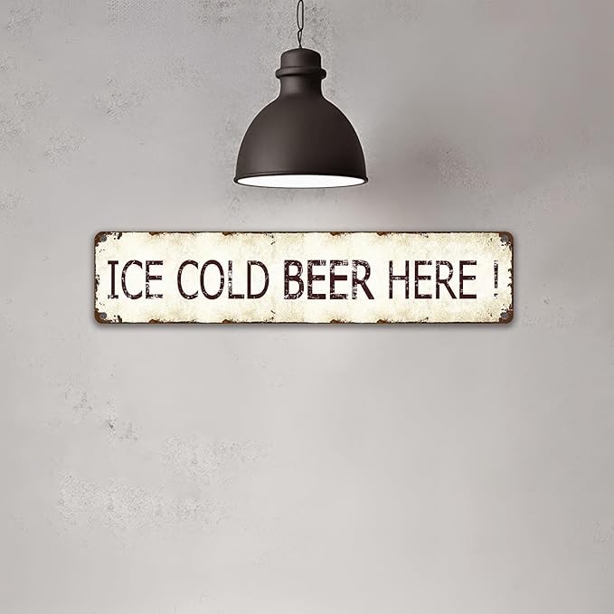 Vintage Ice Cold Beer Metal Tin Sign 16x4 Inch - Rustic Distressed Wall Art for Home Bar, Man Cave, Pub - Durable Tin Plaque Decor and Novelty Gift for Beer Lovers