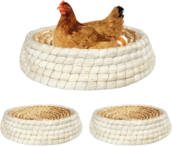 Chicken Nest for Chicken Coop, Handmade Woven Flat Base Straw - 2 Pack 15.5"x15.5"x3.5" Premium Laying Hen Nesting Pads (2 nest)