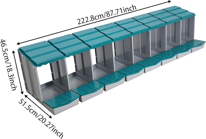 Chicken Nesting Box, 8 Compartments PP Nesting Box, Wall Mountable Nesting Boxes with Inclined Top, Drain Holes & Resting Platform for Chicken and Poultry to Collect Eggs