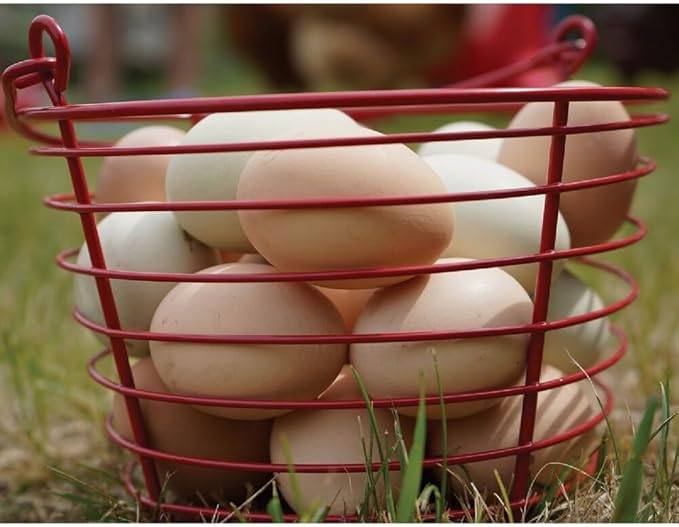 Stromberg's Large Egg Basket (Red) Holds 5.5 Dozen (66) Eggs | Coated Metal Egg Basket | Will Not Leave Marks on Eggs and Easy to Clean | Shape Allows Air Flow for Fast Cooling and Drying