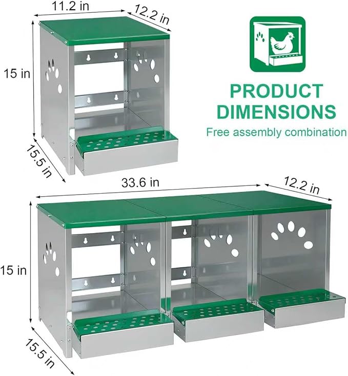 Chicken Nesting Box 3 Compartments - Wall Mount Metal Egg Laying Nest Box for Chicken Coop, Easy to Assemble & Versatile Use for Hens, Ducks, Chickens
