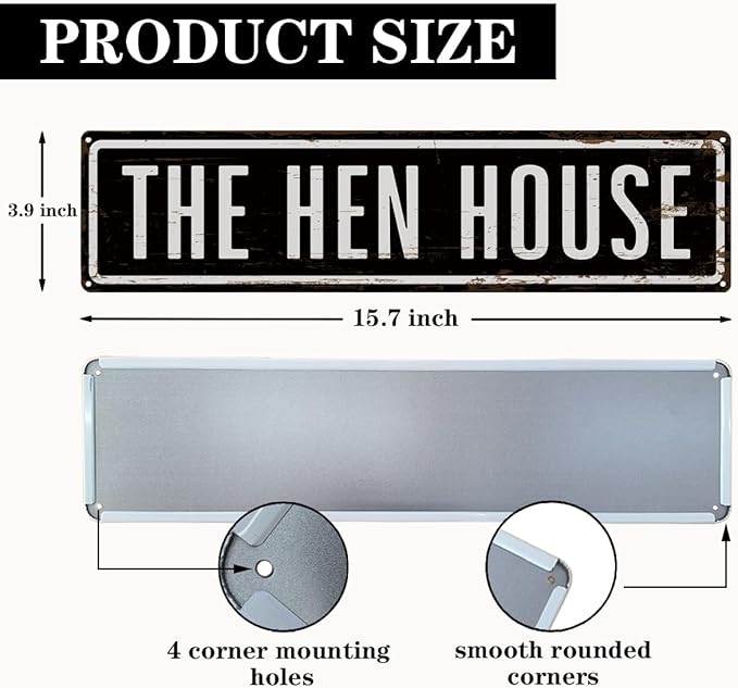 Rustic Farmhouse Style Chicken Coop Sign, Metal Outdoor Chicken House Signs, Retro Metal Tin Sign, Funny Farmhouse Decor, Cute Chicken Coop Decor, Backyard Hen House Gift 15.8x4 Inch