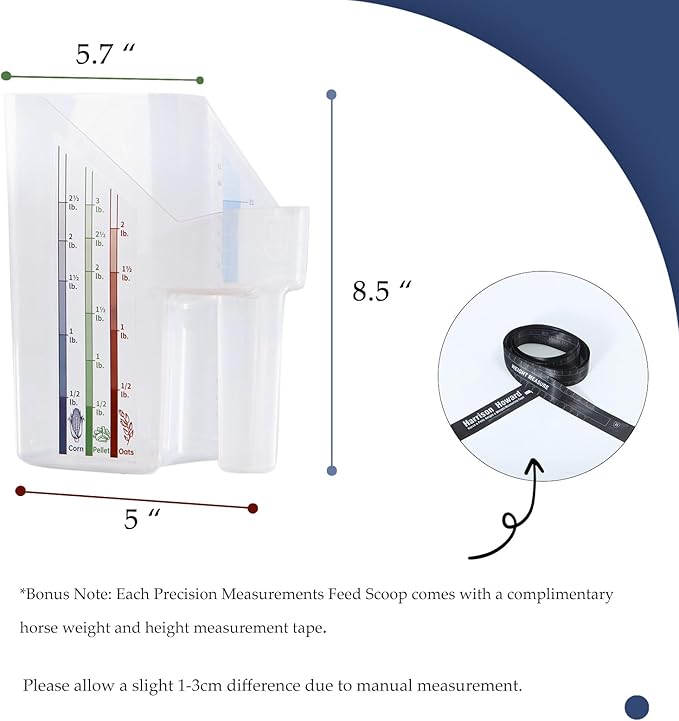 Harrison Howard Feed Scoop for Equine Precision Plastic Measuring Scoop with Measurement Markings Perfect for Stable Use Measuring Sweet Feed Pellet Oats Grain Water|3 Quart