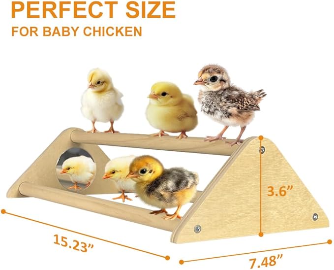 Chicken Toys with Mirror, Roosting Bars for Chicks in Coop and Brooder, Wooden Chicken Perch, Coop Accessories for Large Bird, Baby Chicks, Parrot