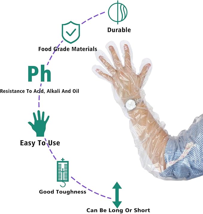 50Pcs Veterinary Insemination Rectal Long Gloves Disposable Plastic Full Arm 35.5inch for Field Dressing