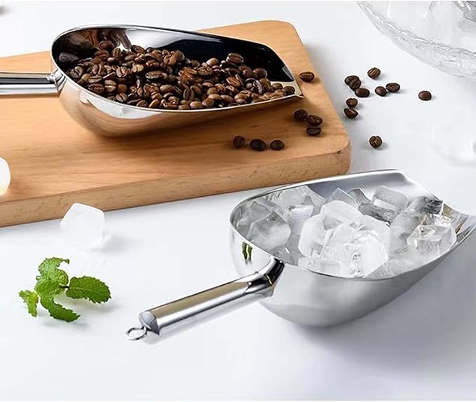Stainless Steel Ice Scooper,Small Metal Scoops for Kitchen Bar Party Wedding,Thick,Dishwasher Safe,8 OZ,by ChuYun,9.8(L) x 3.3(W) x 1.9(H) inches
