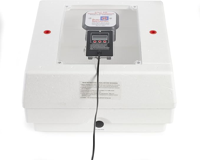 Farm Innovators 2150 Heated Digital LCD Display Still Air Incubator for 4 Dozen Eggs with Deep Bottom Tray and 360 Degree Viewing Window, White