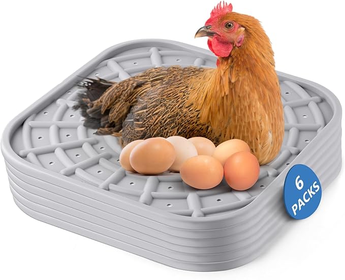 Kalolary 6 PCS Silicone Chicken Nesting Box Pads, 12"x 12" Nesting Pads for Chicken Coop Washable Nesting Box Liners for Chicken Laying Boxes Soft, Easy Clean, Gray