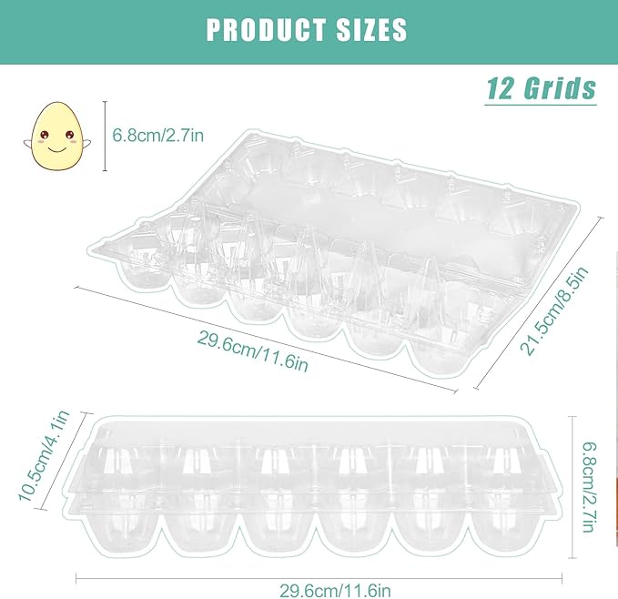 60 Packs 12 Count Clear Egg Cartons, 2 * 6 Grids Design, Perfect for Family, Farm, Markets, Display(Large)