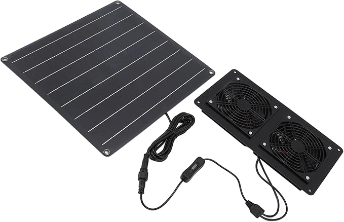 Solar Exhaust Fan Kit 12V 20W Solar Panel with Dual Fan Switch Control for Outdoor Chicken Coop Greenhouse Pet House ABS Material