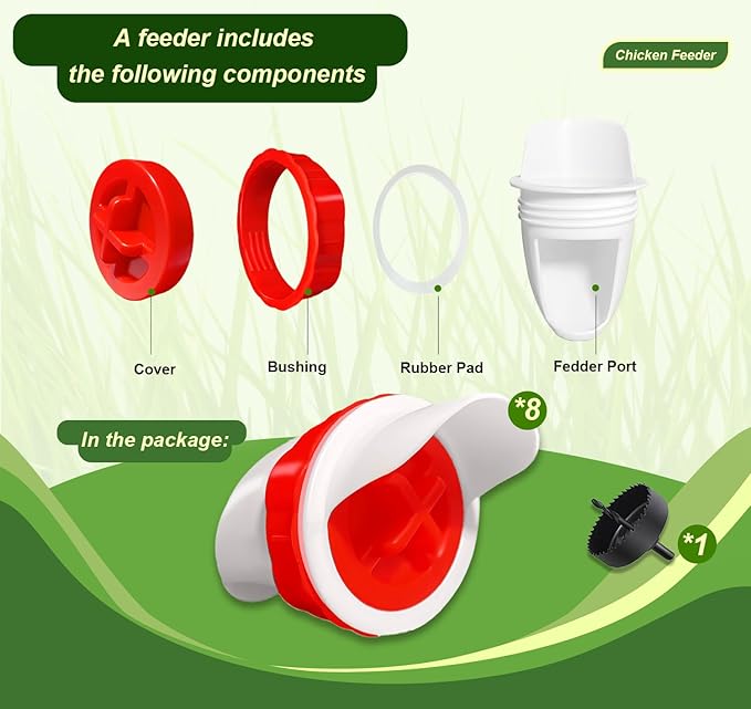 Automatic Chicken Feeder & Waterer Set - 8 Feeder Ports + 8 Water Cups, DIY Ratproof Waterproof Poultry Supplies