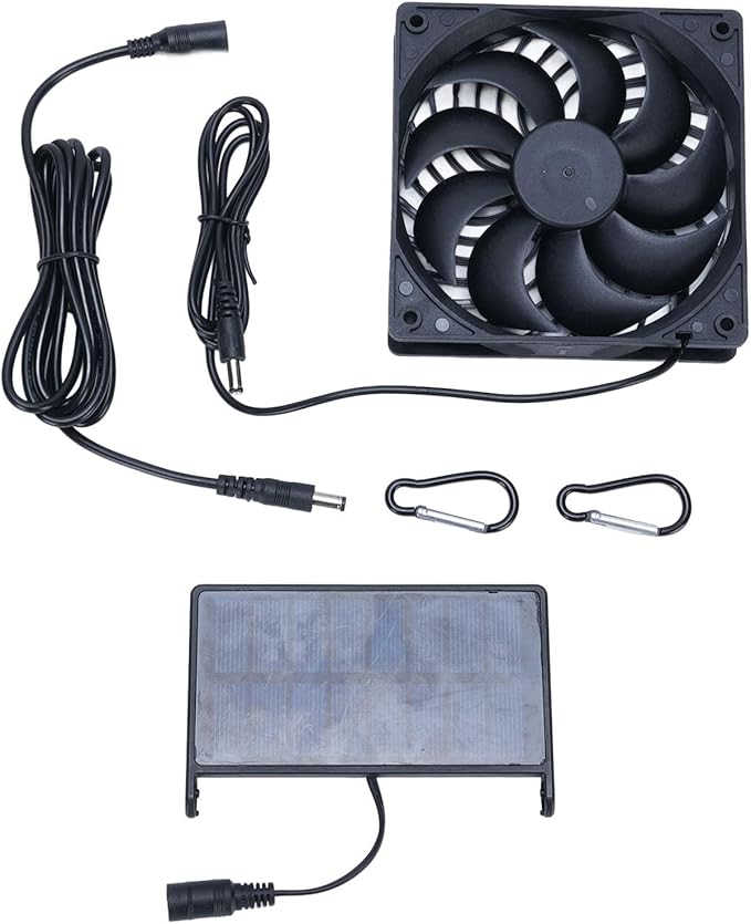 Solar Panel Powered Exhaust Fan, USB Rechargeable Chicken Coop Solar Fan, Solar Panel Intake Exhaust Fans for Chicken Coops, Greenhouses, Sheds, Dog Houses