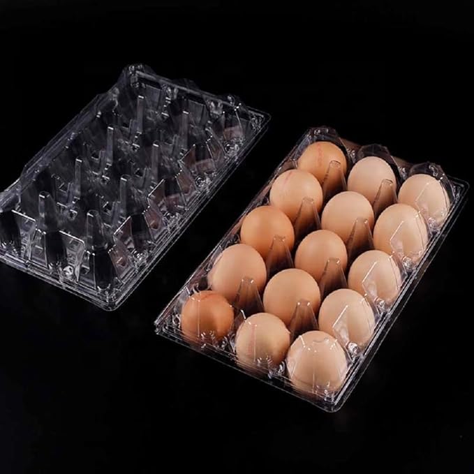 Limera Disposable Plastic Egg Cartons, Clear, 100 Pieces, Tray Egg Container Holder for Refrigerator (15 Egg Tray), Transparent