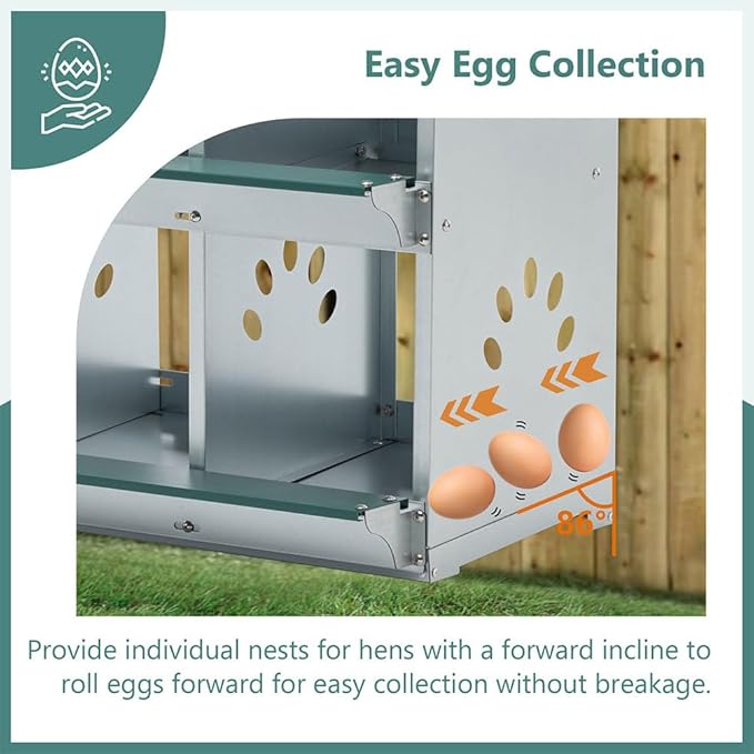 8 Compartment Metal Chicken Nesting Box with Roll-Away Egg Collection, Galvanized Steel Poultry Laying Boxes with Ventilation, Wall Mountable Nest Box for Chickens, Ducks & Geese, Green