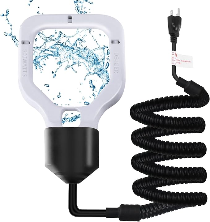 Varesee 500W Chicken Water Deicer, 50Gal for Plastic Waterer, Liverstock Water Heater, Cast Aluminum Submersible De-icer, Bird Bath Deicer with Built-in Thermostat Control
