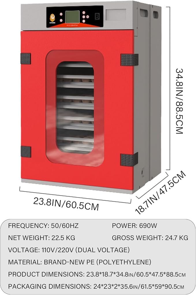 400 Egg Incubator Hatcher Machine for Chicken Duck Poultry, Automatic Egg Turner with Temperature & Humidity Control, 3-in-1 Hatchery with Visual Window, Auto Cooling, Pe Material (110v/220v)