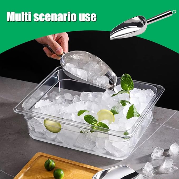 Ice Scoop for Freezer Stainless Steel bean Flour food Utility Scooper for Ice Maker Kitchen Bar Party Wedding, Heavy Duty, Dishwasher Safe 6 OZ Utility Flour Scoop (Straight Handle-2pcs)