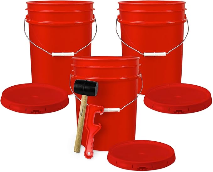 ePackageSupply 5 Gallon Plastic Bucket with Airtight Lid | Made in USA | Food Grade Bucket | BPA-Free | Heavy Duty 90 Mil All Purpose Pail | One 12" Rubber Mallet & One Lid Opener Included | 3 Pack
