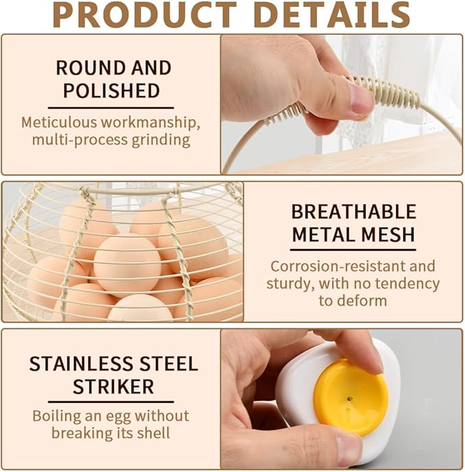 Wire Egg Basket for Gathering Fresh Eggs Holder,Retro Handle Egg Gathering Basket,Metal Eggss Holder-Countertop,Farmhouse-Eggs-Storage Container for Kitchen Easter Decor(White)