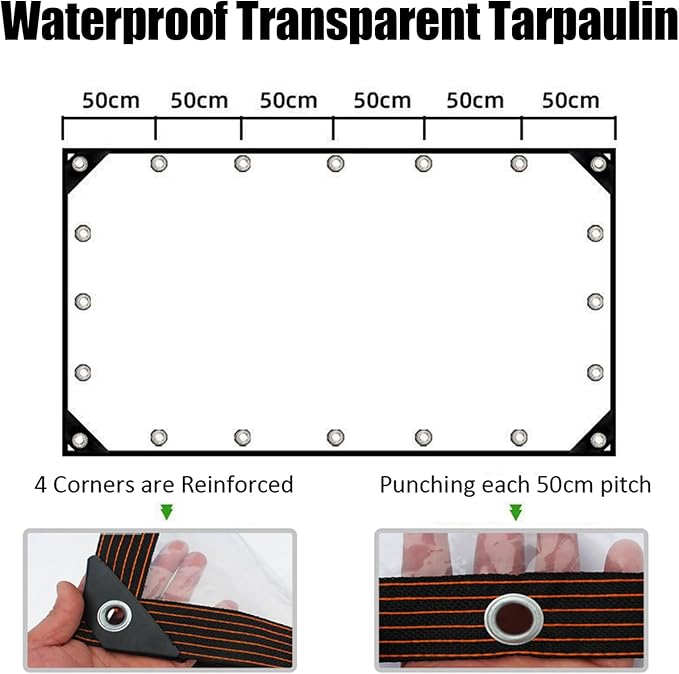 Clear Tarp, Heavy Duty Waterproof Plastic Tarps with Grommets Clear Vinyl Tarps Transparent Tarpaulin for Outdoor Porches Patio Enclosure Roofs Greenhouse Plant Chicken Coop Cover