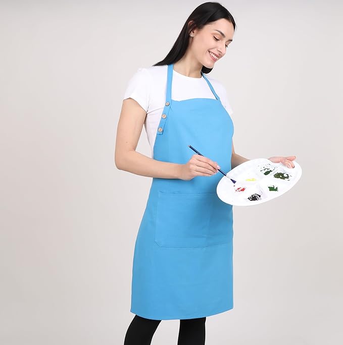 Kitchen Apron Cotton Waterdrop Resistant with adjustable Aprons for Women with Pockets 9 Color option Cooking