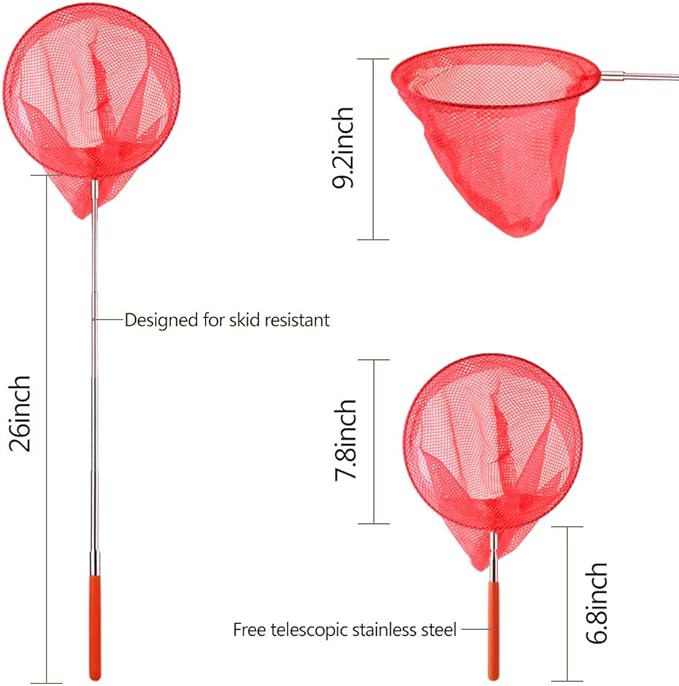 Coopay 4 Pack Telescopic Butterfly Nets Catching Insects Bugs Fishing Nets Great Outdoor Tools for Adults Playing - Extendable from 14.6" to 33.4", Yellow, Blue, Purple, Red