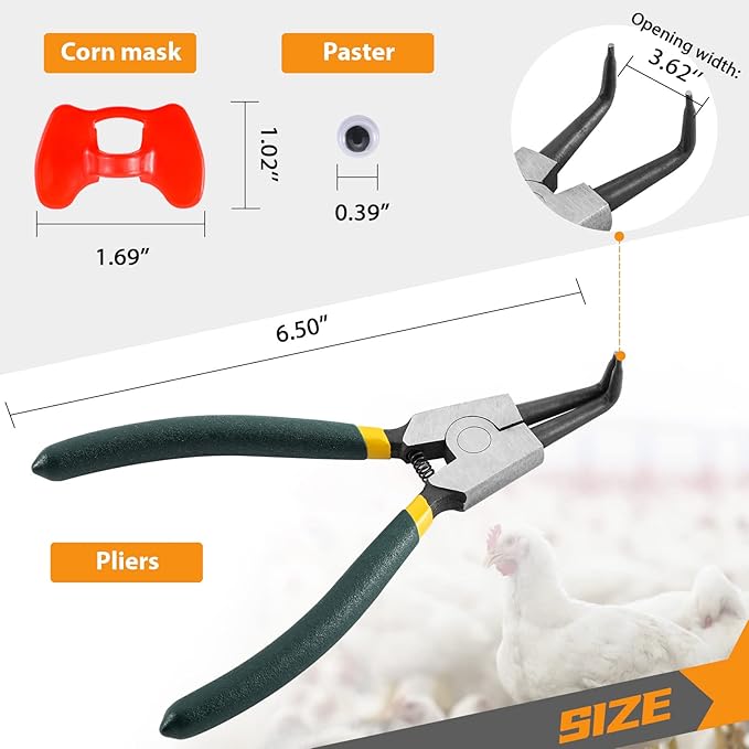 50 Pcs Pinless Peepers with Stickers, Pliers for Chickens, Pheasant Poultry Blinders, Anti-Pecking Glasses
