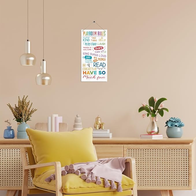 Playroom Rules Sign, Playroom Wall Art, Decorative Wood Hanging Wood Plaque, Kids Playroom Wall Decor, Colorful Wall Decor for Playroom, Classroom Decor, Bedroom Decor, Inspirational Wood Sign