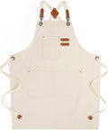 Chef Aprons for Men Women with Large Pockets, Cotton Canvas Water Repellent Kitchen Apron for Cooking