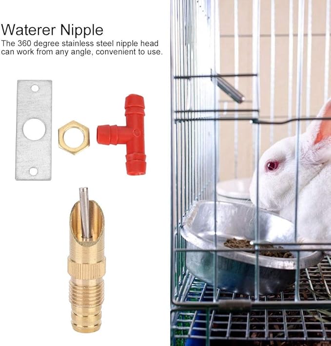 AUNMAS 10Pcs Rabbit Drinker Nipple Waterer Set Automatic 360 Degree Stainless Steel Nipples Cage Accessories Drinking Water Tool for Rabbits, Chickens, Ducks, Birds, Quails