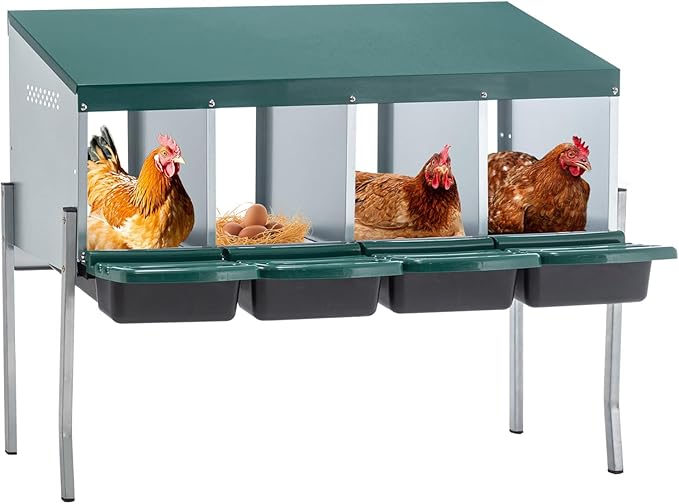 Chicken Nesting Box for Laying Eggs - 4 Room Chicken Laying Boxes, Nesting Boxes for Chickens, Heavy Duty Metal Chicken Coop, 42.12" L x 12.99" W x 31.88" H