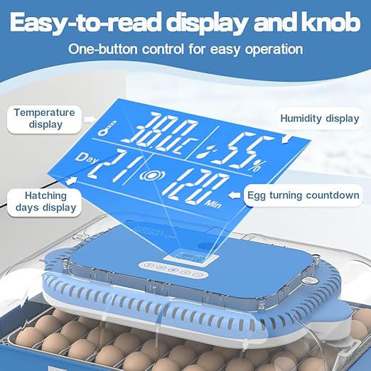 HOWOOlUA 70 Egg Incubator for Hatching Eggs withAuto Turn, Temp & Humidity Control, Built-in CandleLarge Capacity Egg Incubator for Chicken Duck Goose Eggs