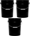 5-Gallon Bucket Only – No Lid Included, Made in USA, Food Grade BPA Free Plastic, Heavy Duty Multi-Use, Metal Handle with Grip, Stackable Storage – Black, 3 Pack