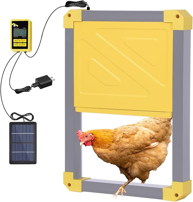 Aivituvin Solar-Powered Automatic Chicken Coop Door with Heating, Weatherproof Auto Opener for Chicken Houses/Duck Runs, Dual Power Modes, Safety Sensor, Easy Installation (Grey)
