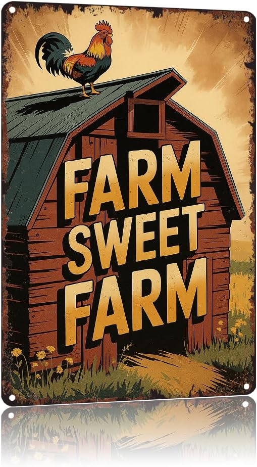 HSFHXY Rustic Farm Charm Motif - Farm Sweet Farm Motif 8x12 Inch Vintage Aluminum Metal Tin Signs-For Backyard Patio Porch Kitchen Living Room Wall Decor